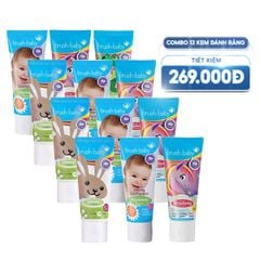 BRUSH-BABY COMBO 12 KEM ĐÁNH RĂNG CÓ FLUORIDE CHO BÉ Ở MỌI ĐỘ TUỔI 50ML