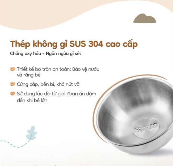 FARLIN Bộ Chén Inox Cách Nhiệt Kèm Muỗng Silicone, Đế Hít Chống Trơn, Nắp Đậy Tiện Lợi