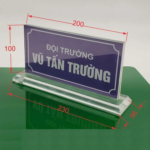 Biển chức danh mica trong suốt kích thước: 10x20cm - Đế dày 2cm