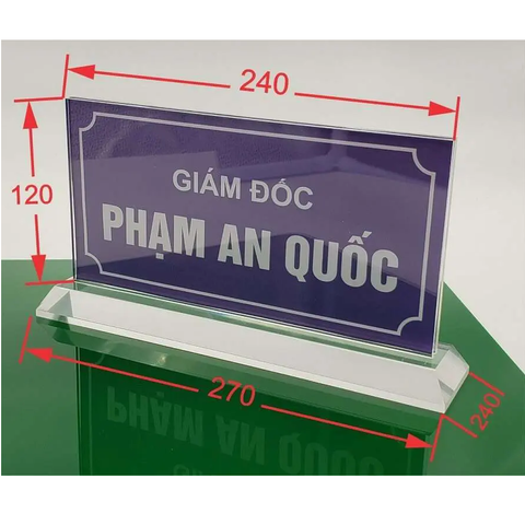 Biển chức danh mica trong suốt kích thước: 12x24cm - Đế dày 2cm