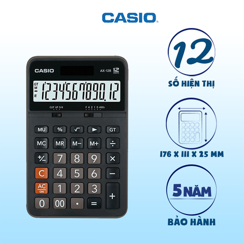 [CHÍNH HÃNG DO BITEX PP] Máy tính Casio AX-12B hiển thị 12 số - Tặng file 20 lá Double A