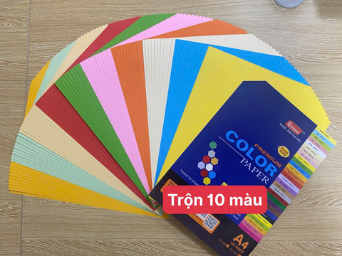 Bìa trộn 10 màu A4 ĐL160gsm - Đóng gói 100 tờ/tập - Bìa cứng dùng để đóng sổ sách, gấp quạt, làm đồ handmade ...