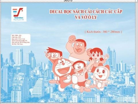 Tập 10 tờ Decal Doraemon bọc sách vở Size 38x28cm VBR-001 - Bọc cho sách, vở ô ly có kích thước 17x24cm