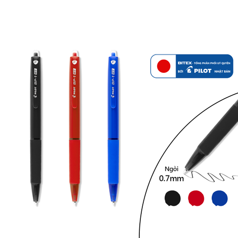 Bút bi PILOT BP-1RT ngòi 0.7mm - Mực xanh (Viết siêu trơn, dùng để đi thi) - Xuất xứ Nhật Bản