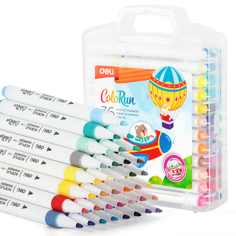 Bút sơn Acrylic Marker ngòi nét nhỏ 36 màu Deli C189-36 - Chống nước vẽ trên mọi chất liệu, Tô màu DIY vẽ giày vải, chai lọ