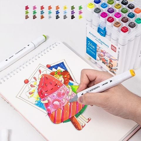 [GIẢM SỐC] Bút lông màu Marker 2 đầu 24 màu Deli 70816-24 - TẶNG 1 HỘP BÚT CHÌ MÀU TRỊ GIÁ 26K