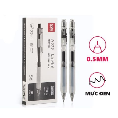 [MUA 10 TẶNG BÚT BI] Bút gel Deli A575 ngòi 0.5mm - Mực đen, Mực xanh (viết lên tới 800m)