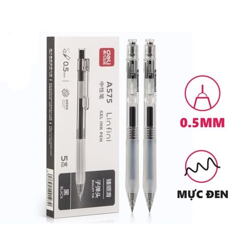 [MUA 10 TẶNG BÚT CHÌ] Bút gel Deli A575 ngòi 0.5mm - Mực đen (viết lên tới 800m)