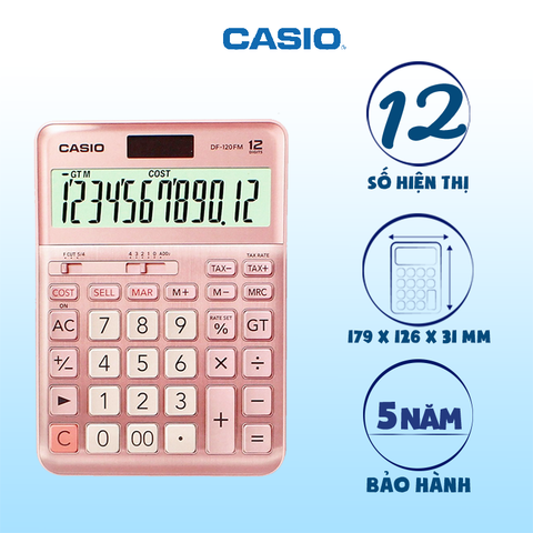 [CHÍNH HÃNG DO BITEX PP] Máy tính Casio DF-120FM-PK màu hồng 12 số - Tặng file 20 lá Double A