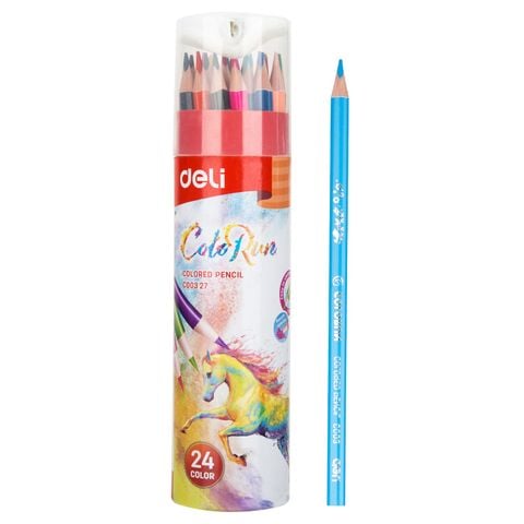 Bút chì màu 24 màu Deli EC00327 - ColoRun, cốc giấy, kèm gọt chì