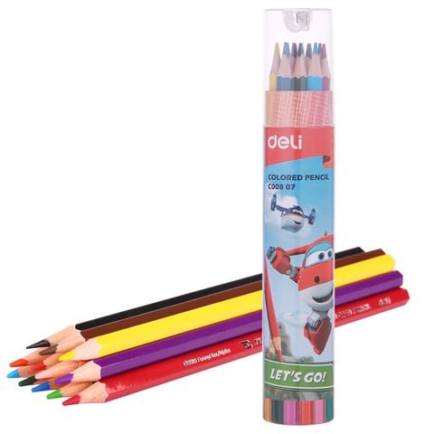 Bút chì màu 12 màu Deli EC00807 - Họa tiết Super Wings kèm gọt chì