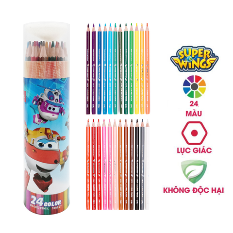 Bút chì màu 24 màu Deli EC00827 - Họa tiết Super Wings kèm gọt chì