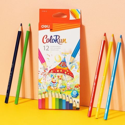 Bút chì màu 12 màu ColoRun Deli EC130-12 - Thân bút hình lục giác, lõi chì 3.0mm