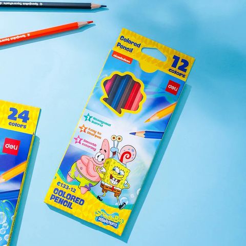 Bút chì màu 12 màu Deli EC133-12 - Hình bọt biển SpongeBob