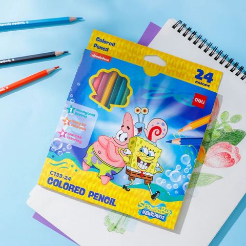 Bút chì màu 24 màu Deli EC133-24 - Hình bọt biển SpongeBob