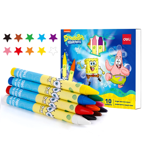 Sáp màu 10 màu Deli EC219-10 - Hình bọt biển SpongeBob