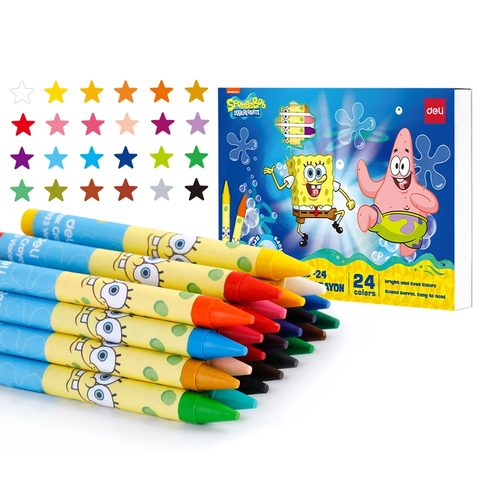 Sáp màu 24 màu Deli EC219-24 - Hình bọt biển SpongeBob