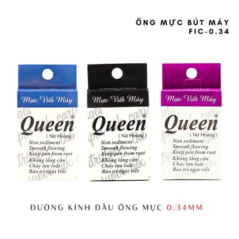 [CHÍNH HÃNG] Hộp 12 Ống mực bút máy Queen FIC034 - Đường kính 3.4mm