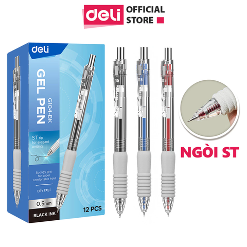 Bút Gel đệm xốp Deli G104 ngòi ST 0.5mm - viết trơn, nhanh khô