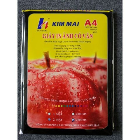 Giấy in ảnh có vân Kim Mai Định lượng 250gsm - Khổ A4: 210x297mm - 50 tờ/tập
