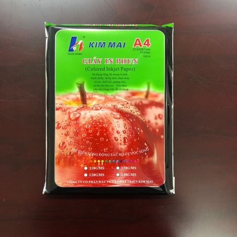 Giấy in phun Kim Mai Định lượng 135gsm - Khổ A4: 210x297mm - 100 tờ/tập