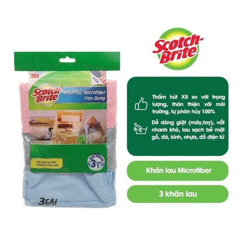 Túi 3 khăn lau bếp đa năng microfiber 3M Scotch-brite™ - Kích thước 30 x 30cm - Nhập khẩu bởi 3M Việt Nam