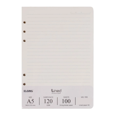 Ruột sổ còng kẻ ngang khổ A5 KLONG 998 - Định lượng 120gsm - Kích thước: 148x210mm