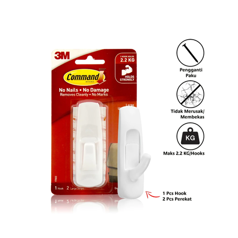 Móc dán tường kiểu vuông 3M COMMAND™ 17003ANZ - chịu trọng tải 2.2 kg - 1 cái/vỉ - Nhập khẩu bởi 3M Việt Nam