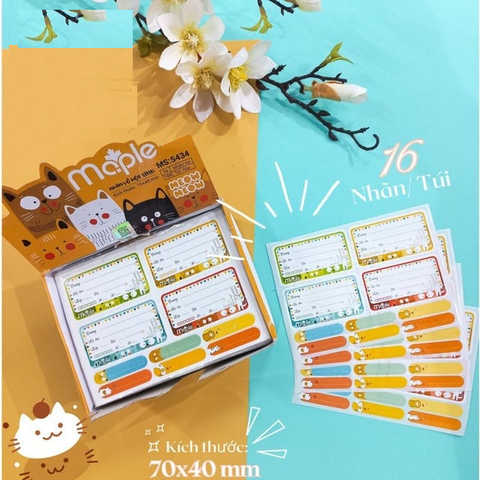 Nhãn vở Maple MEOW 5434 - 16 nhãn/túi, kèm tem phụ - Kích thước: 7x4cm