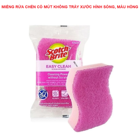 Miếng rửa chén có mút không trầy xước hình sóng màu hồng Scotch Brite 3M - Kích thước: 115x70mm (Nhập khẩu bởi 3M Việt Nam)