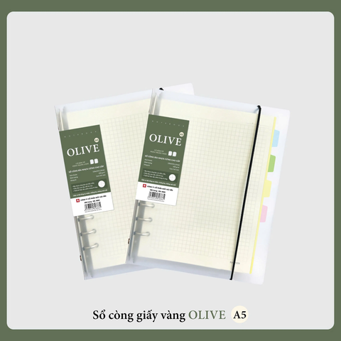 Sổ còng bìa nhựa OLIVE 200 trang 8885 khổ A5 - Dòng kẻ Caro, kèm 4 tờ phân trang