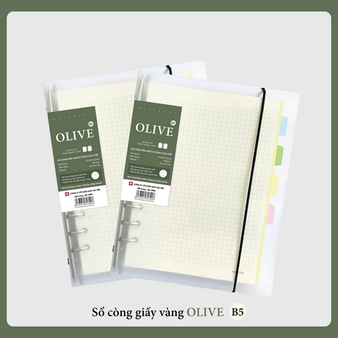 Sổ còng bìa nhựa OLIVE 200 trang 8908 khổ B5 - Dòng kẻ Caro, kèm 4 tờ phân trang