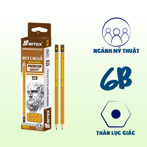 Bút chì mỹ thuật Bitex 6B Premium nhúng đầu PC15