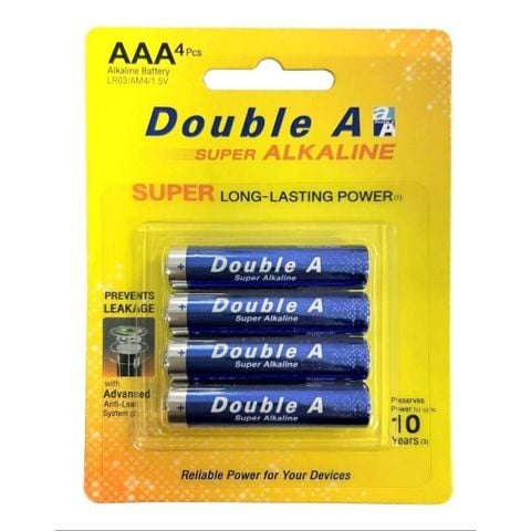 [MUA 2 VỈ TẶNG 1] Vỉ 4 viên pin AAA Double A Super Alkaline