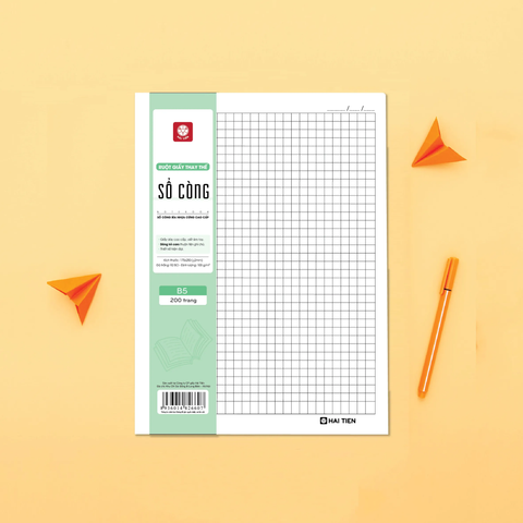 Ruột sổ còng khổ B5 Hải Tiến 200 trang 6621 - Dòng kẻ caro, KT: 175x250mm - Định lượng 100gsm