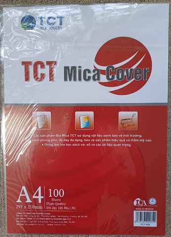 Bìa mica A4 TCT035 - loại mỏng, độ dày 100 MIC (Đóng gói: 100 tờ/tập)