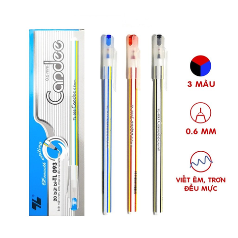 Hộp 20 Bút bi Thiên Long TL-093 ngòi 0.6mm - Tặng bút xóa