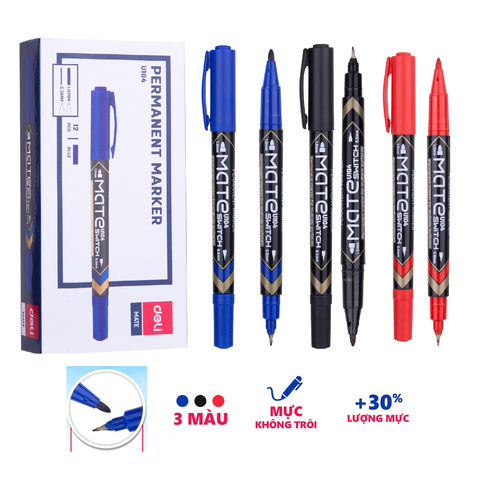 Bút lông dầu Deli U104 - Bút dạ kính 2 đầu viết được trên: đĩa CD, giấy, gỗ, nhựa, thủy tinh ...