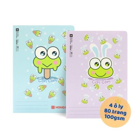 [MẪU MỚI 2024] Vở 4 ô ly Hồng Hà 80 trang ẾCH CỐM 0600 - Định lượng 100gsm, Giấy trắng tự nhiên chống lóa, mỏi mắt - Mua 5 quyển tặng 1 bút chì