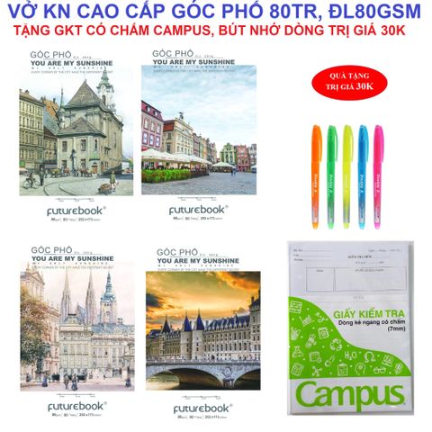 Lốc 10 vở cao cấp Futurebook góc phố 80tr ĐL80gsm (Kẻ Ngang) - Tặng GKT có chấm, bút nhớ dòng