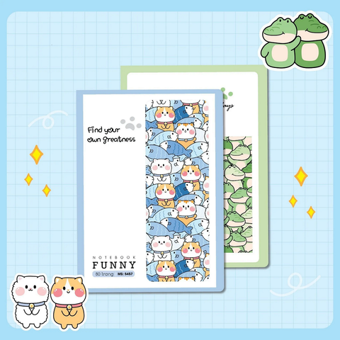 Vở kẻ ngang Hải Tiến 120 trang FUNNY 5464 - Định lượng 70gsm - Mua 10 quyển tặng 01 bút bi