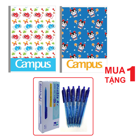 [PHIÊN BẢN GIỚI HẠN - DEAL HOT] Lốc 10 Vở kẻ ngang Campus Japan Pattern 72 trang - Tặng hộp 12 bút bi Double A Speed