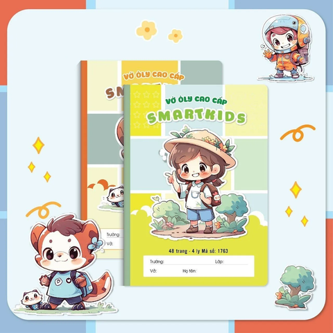 Vở 4 ô ly Hải Tiến 48 trang SMART KIDS 1763 - Giấy chống lóa, ĐL 100gsm - Mua từ 160 quyển chiết khấu 5%