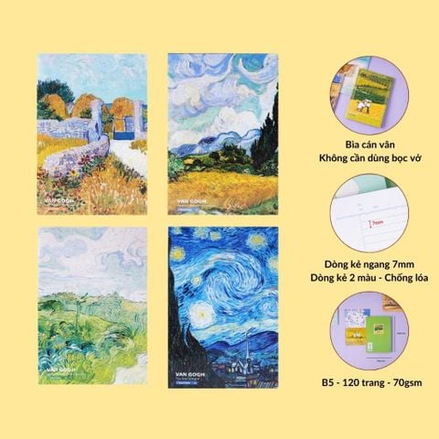 Vở kẻ ngang Classmate 120 trang Thiết Kế Van Gogh NB5-12-0302 - Bìa vở cán vân chống nước - Mua 10 tặng 1 bút bi