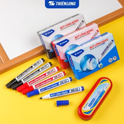 [TẶNG KÈM 1 BÚT] Hộp 10 Bút viết bảng Thiên Long WB-03 - Nét 2.5mm, mực xóa được
