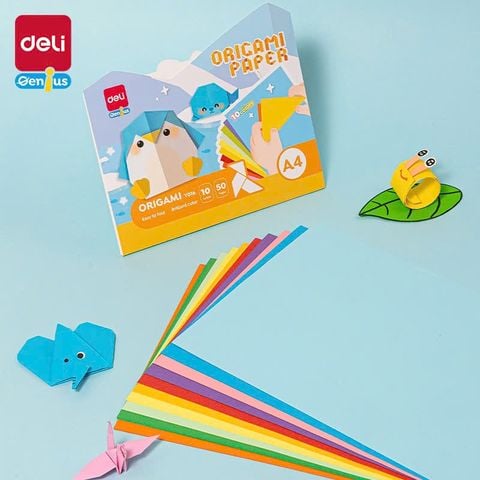 Tập 50 tờ giấy gấp hình Origami Deli Y016 - Kích thước 210x297mm - 50 tờ/tập, có 10 màu