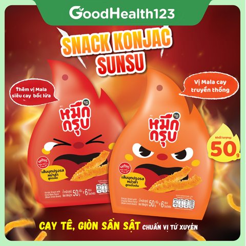  Mực Sật Thái Lan - Snack Konjac SunSu - Cay tê, Giòn Sần Sật, Chuẩn vị Tứ Xuyên - Bịch 6 gói 50g 