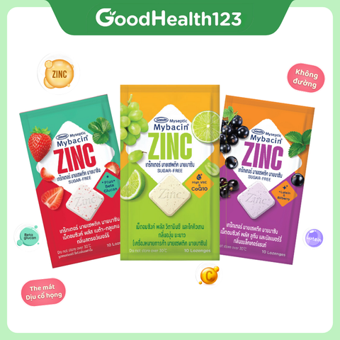  [Combo 3 vị] Kẹo Ngậm Bổ Sung Kẽm Mybacin Zinc Plus – Tăng Sức Đề Kháng - Gói 10 viên 