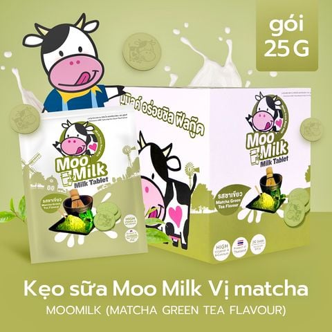  Kẹo Sữa Bò Moo Milk Vị Matcha – Thơm Ngon Từ Sữa New Zealand – Gói 25g [Hàng Thái Lan] 