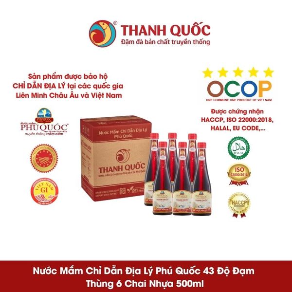 Nước Mắm Chỉ Dẫn Địa Lý Phú Quốc - Thanh Quốc 43N Thùng 6 chai x 500ml